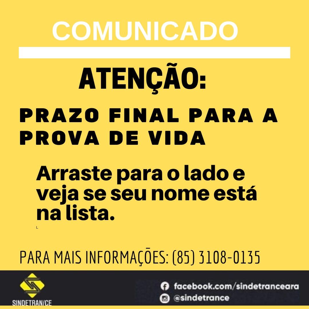 Prazo Final Para A Prova De Vida Sindetran Ce